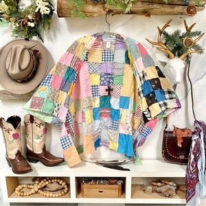 Artisan Patchwork Cocoon rustic kimono cover up boho w southwestern hippy vibe